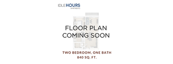 a room with a bed and bath and the words floor plan coming soon
