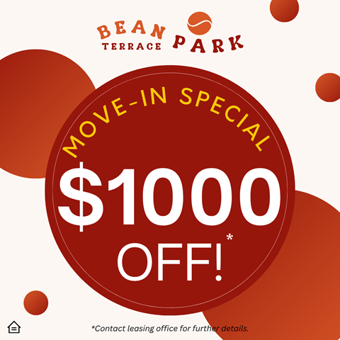 A promotional image for a move-in special at Bean Terrace Park offering $1000 off.