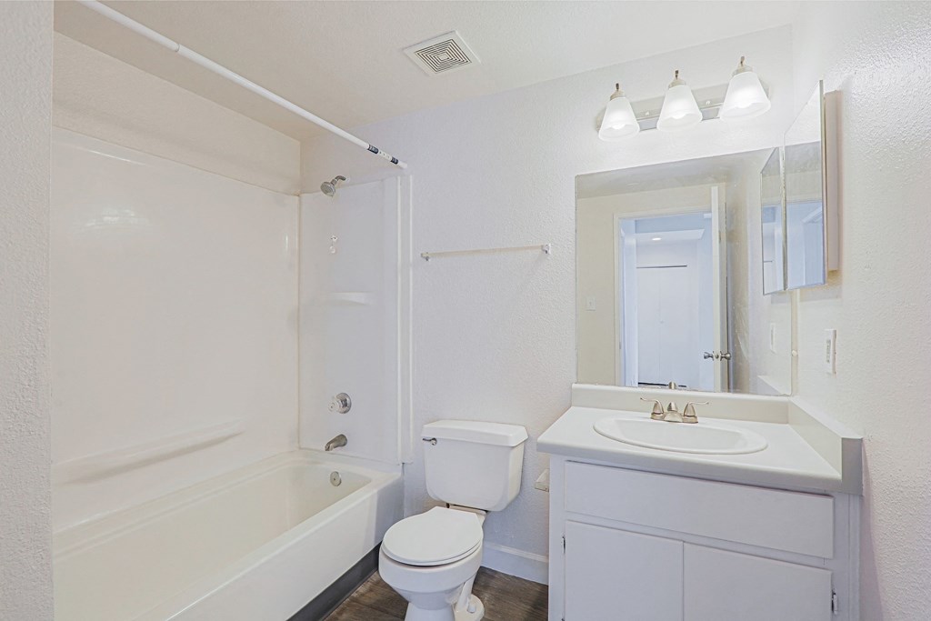 a bathroom with a sink toilet and a tub