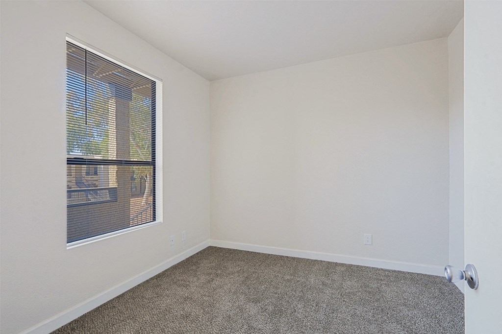 an empty room with carpet and a window