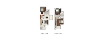 A diagram of a two-story apartment with the first and second floors labeled.