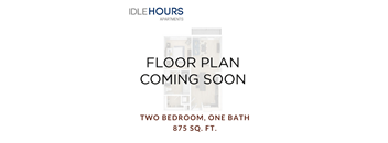 a floor plan coming soon to a two bedroom, one bath 875 sq ft