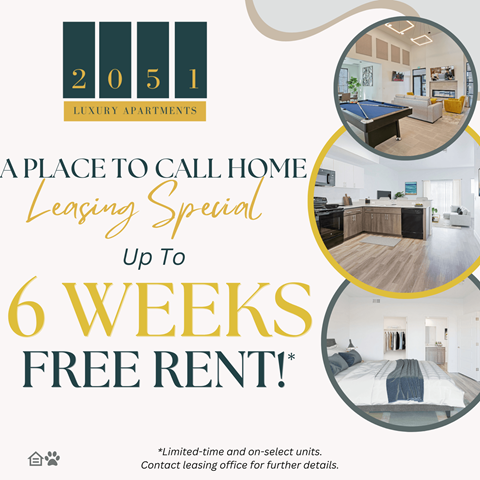 A poster advertising a leasing special for luxury apartments.