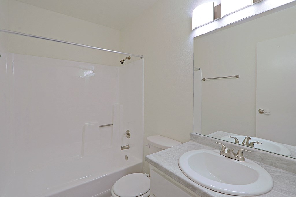 a bathroom with a sink and a shower and a toilet