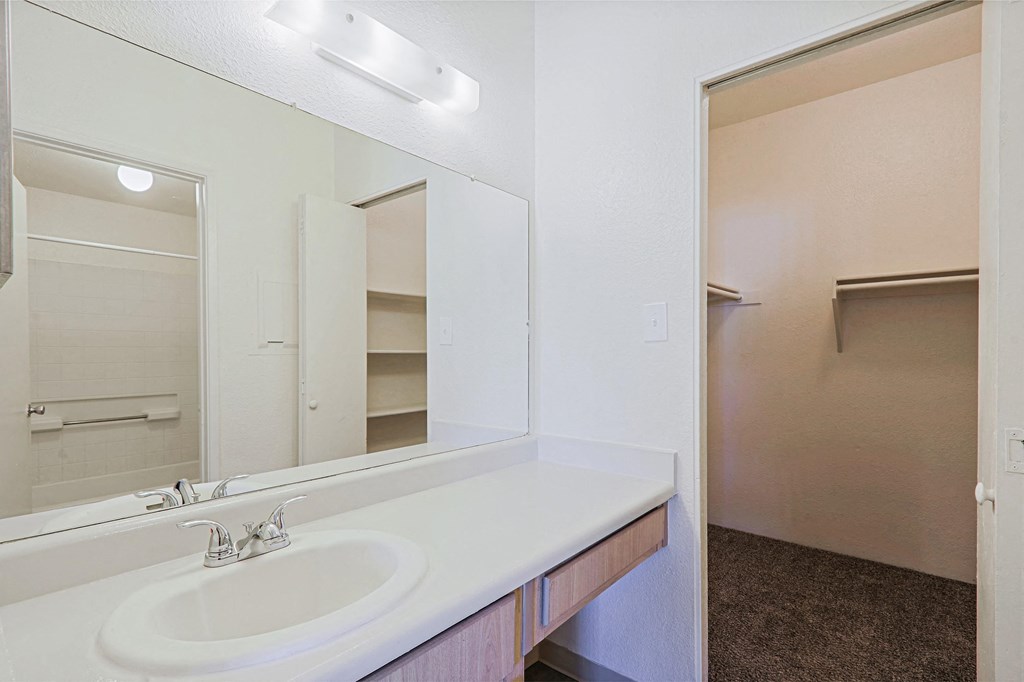 the preserve at ballantyne commons apartment bathroom with sink and mirror