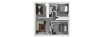 a floor plan of a bedroom with a bathroom and a living room