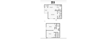 A floor plan for a 2/1.5 apartment layout.