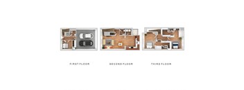a drawing of three different floor plans with descriptions of the first floor and second floor