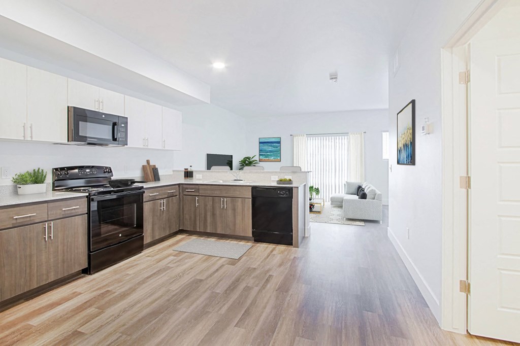 a kitchen and living room a kitchen and living room at 2051 Apartments, Prescott, 86301