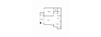 A floor plan of a home with a living room, dining room, kitchen, bedroom, and bathroom.