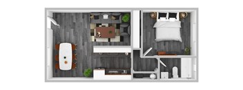 the suite floor plan of 1 bedroom with bathroom and living room