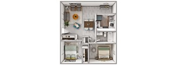 2 bed 1 bath floor plan at Allora Phoenix Apartments, Phoenix, AZ