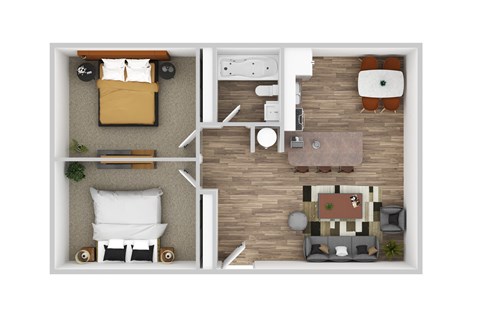 the suite floor plan  1 bedroom with 2 baths