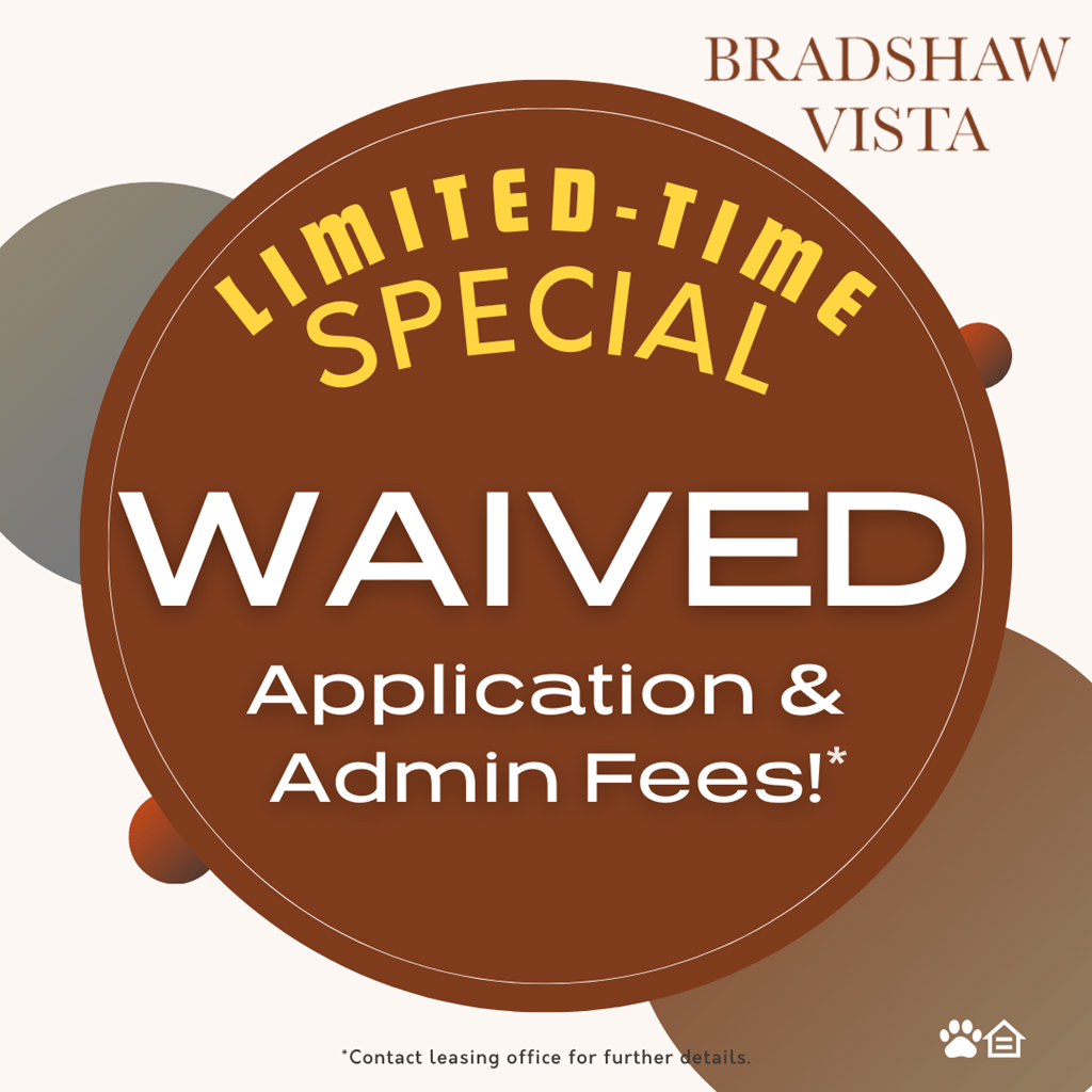 A brown circular sign with the words "Limited-Time Special Waived Application & Admin Fees!" written on it.