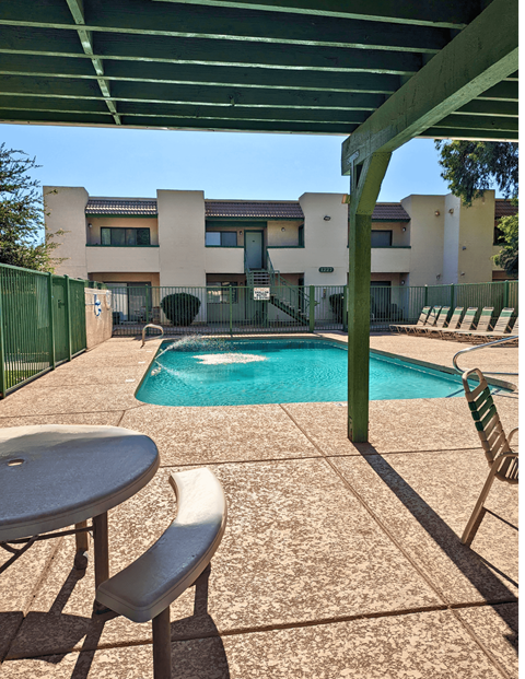 our apartments in a city have a large pool and hot tub