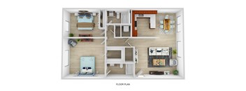 a 2 bedroom floor plan with a bathroom and a living room