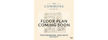A poster advertising a two bedroom, one bath apartment at The Commons on 3rd Ave.