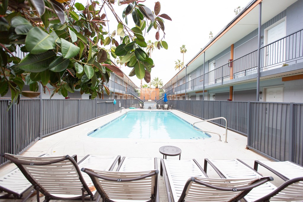 the swimming pool at our hotel in palm springs
