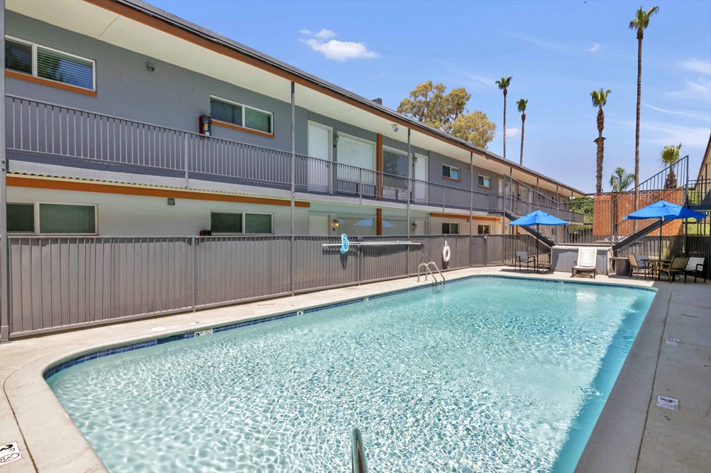the swimming pool at our hotel in palm springs