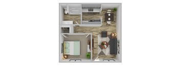 1 Bed 1 Bath Floor Plan at Gilbert Square Apartments, Mesa, 85203