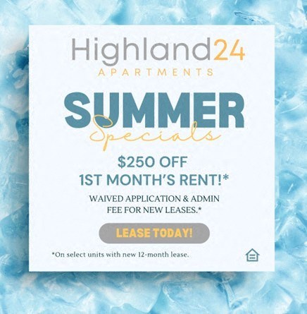 a flyer for a summer event for highland 24 apartments