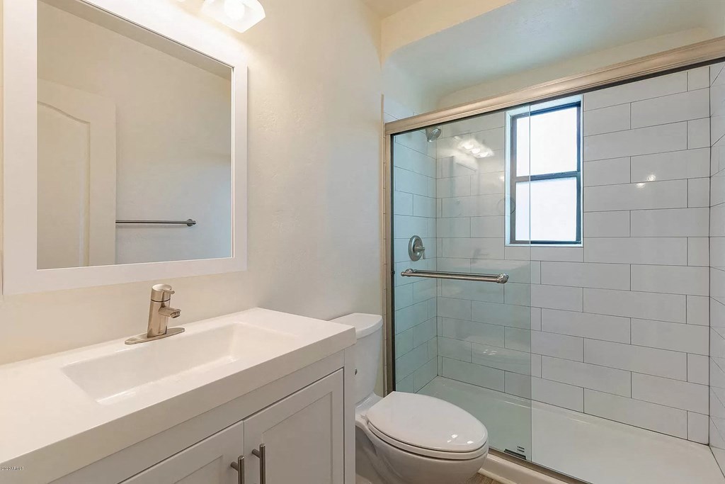 a bathroom with a sink toilet and a shower