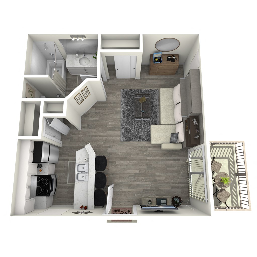 3D apartment layout preview at Tides on McDowell.