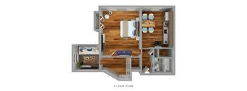 a stylized floor plan of a house with a wood floor