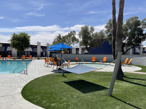 the pool area at our apartments in tempe