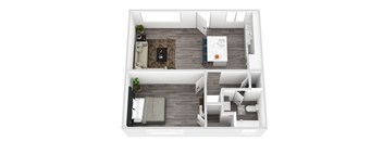 a 1 bedroom floorplan with a bathroom and a living room