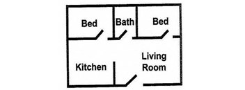2 Bed Floor Plan at Paradise Village Apartments, Phoenix, AZ 85032