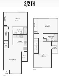 A floor plan for a 3/2 bedroom apartment is displayed.