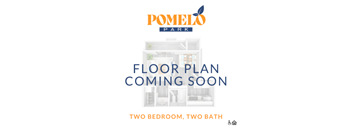 A poster advertising a floor plan for a two bedroom, two bath apartment at Pomelo Park.