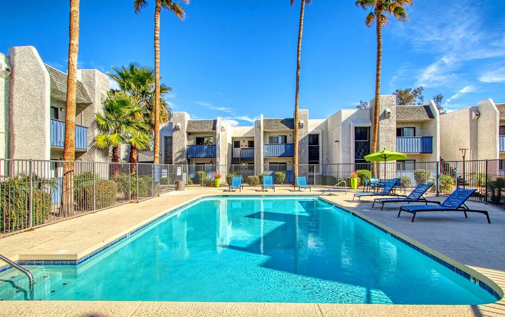 the swimming pool at our apartments in palm springs