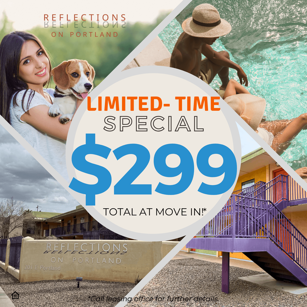 A promotional image for Reflections on Portland advertising a special rate of $299.