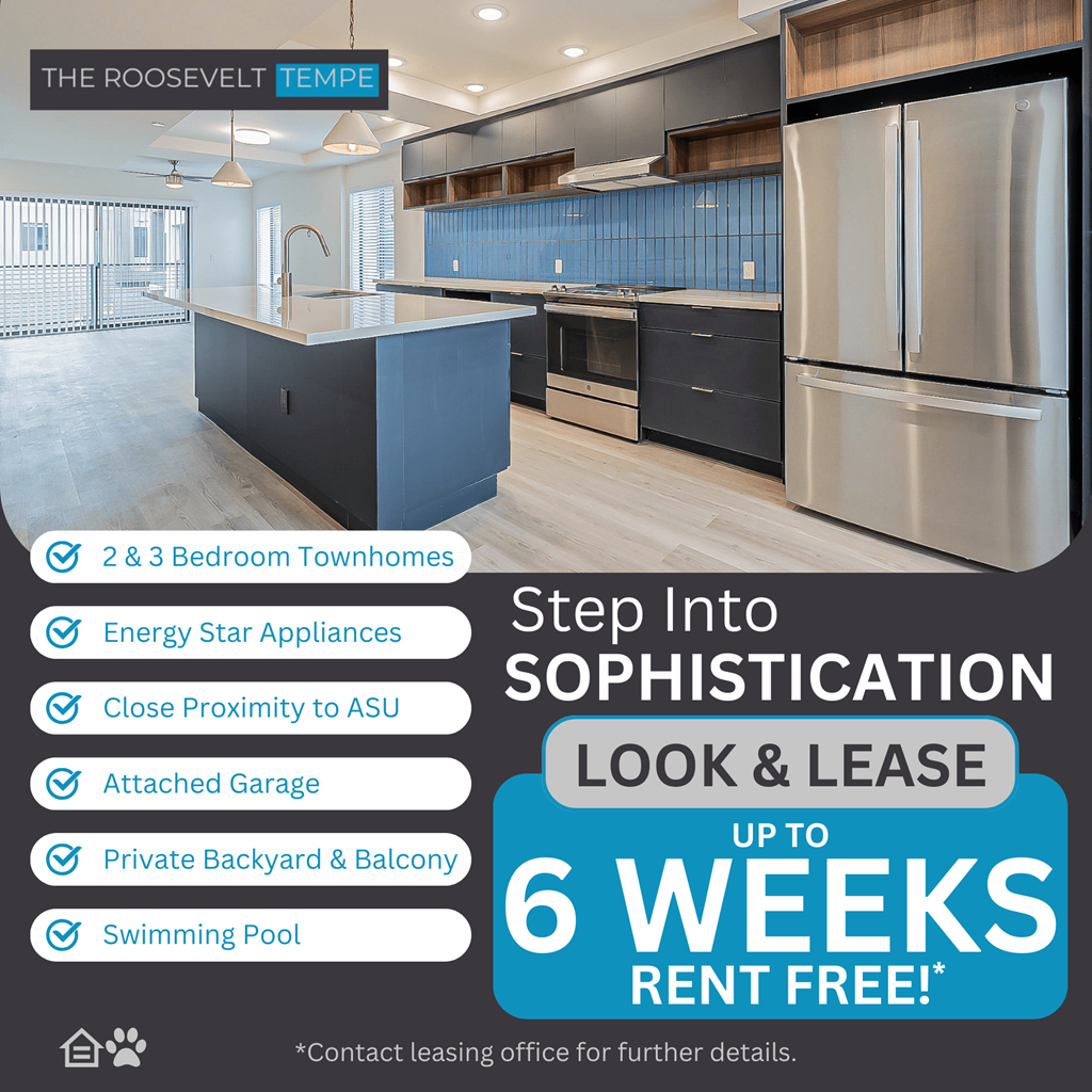 luxury townhomes in Tempe, Arizona Roosevelt townhomes in Tempe up to 6 weeks rent free!*