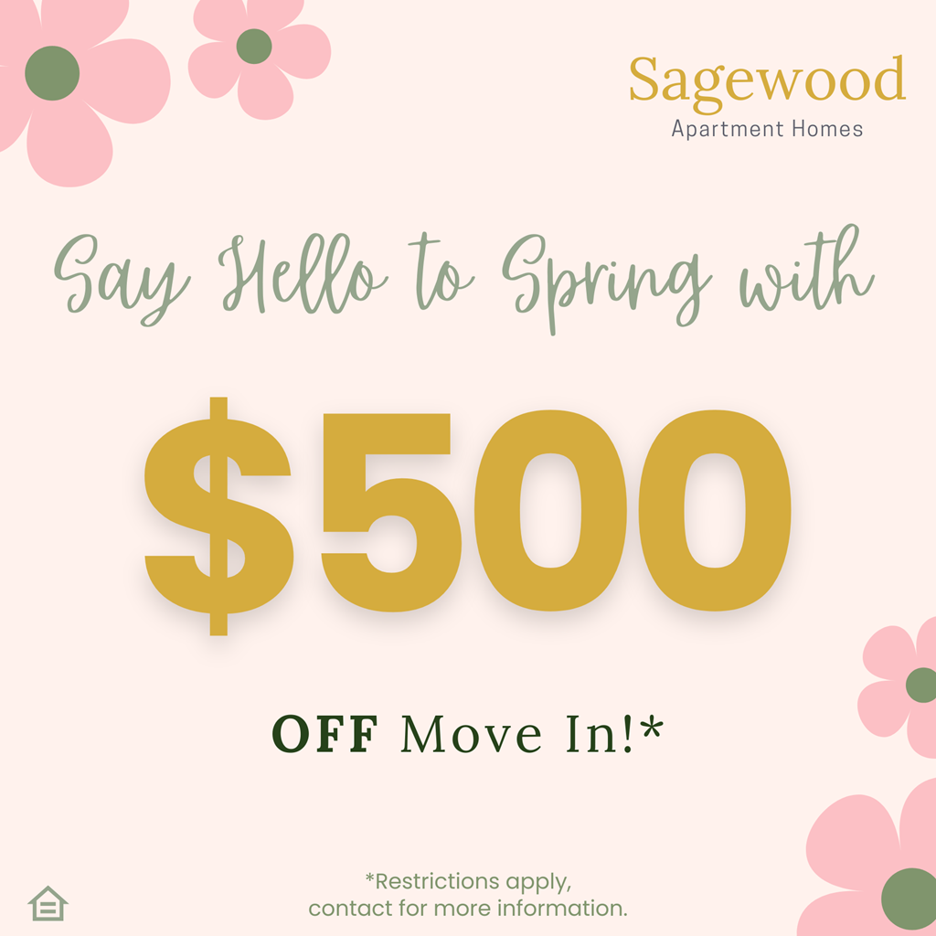 a picture of a sign that says say hello to spring with 500 off move