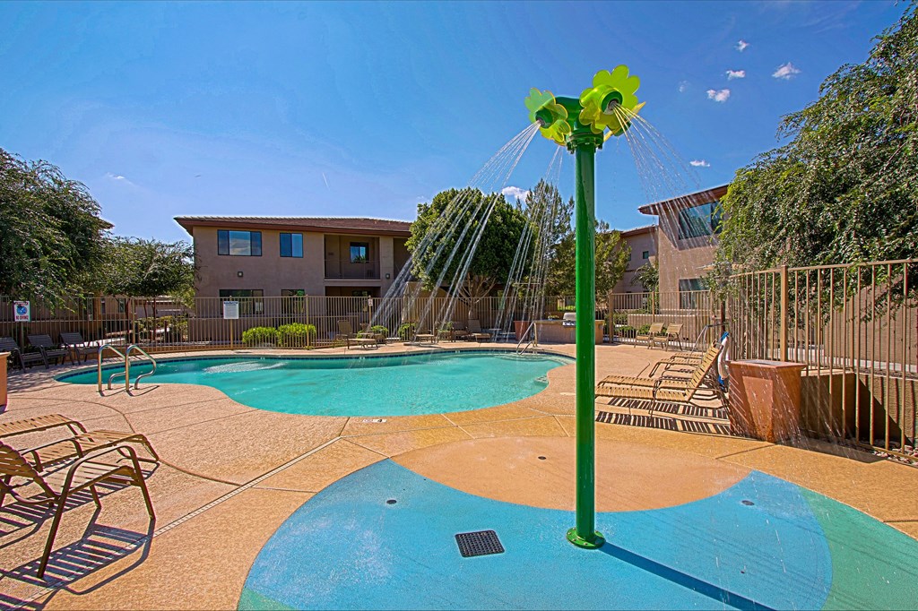 our apartments have a resort style pool with a water feature