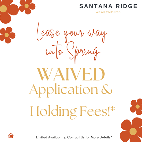 a white background with orange flowers and the words lease your way into spring waived application