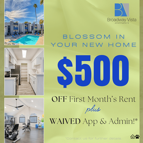 special $500 off first months rent waived app and admittance to your new home