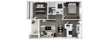 Two Bedroom One Bath Floor Plan at Spring Meadow Apartments, Arizona, 85302
