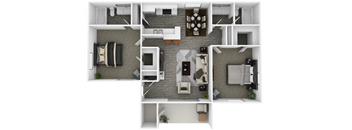 Two Bedroom Two Bath Floor Plan at Spring Meadow Apartments, Glendale, AZ, 85302