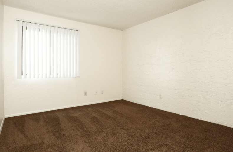 an empty room with carpet and a window