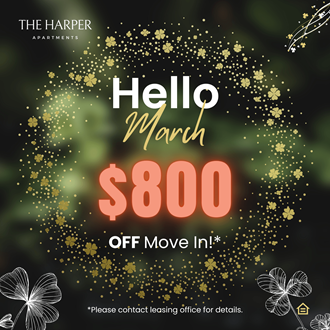 a poster for a hello march sale with a black background and gold snowflakes