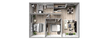 a bedroom floor plan with a bathroom and a living room