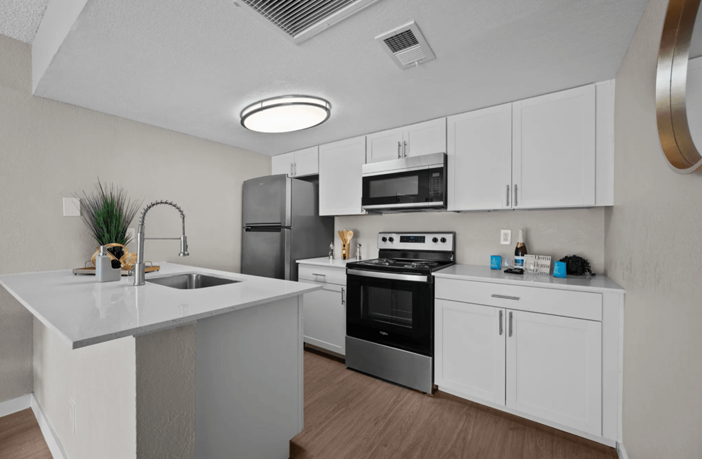 Apartment kitchen — representative home at Tides on McDowell.