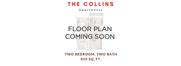 a picture of a bathroom with the text the collins apartments floor plan coming soon