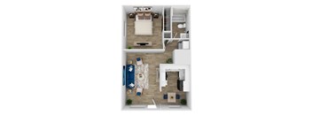 a stylized floor plan with bedrooms and a living room
