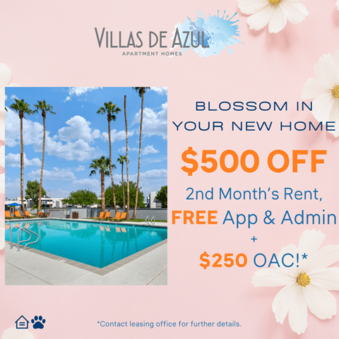 blossom in your new home $500 off 2nd months rent, free app and admin plus $250 deposit on approved credit