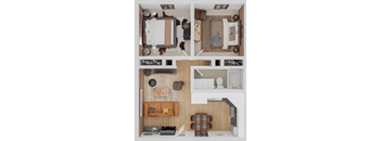 Two Bedroom, One Bath Floor Plan  at Windrose Villas Apartments, Phoenix, AZ